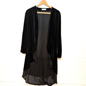 R. Vivimos Velvet Cardigan Women Large Open Duster Sheer Layer Witchy Goth Black